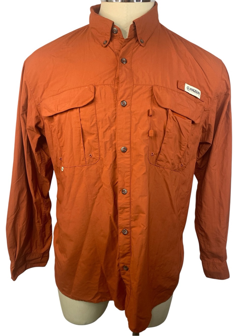 Magellan Outdoors Fish Gear Relaxed Fit Rust Orange Fishing Shirt Men’s Large